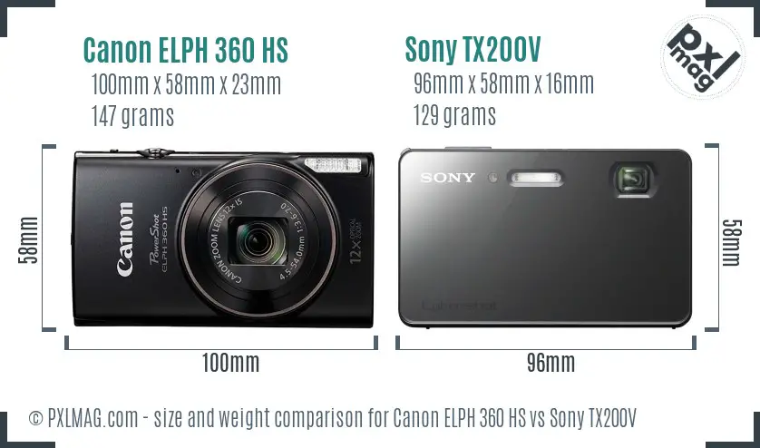 Canon ELPH 360 HS vs Sony TX200V size comparison