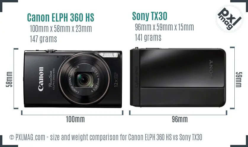 Canon ELPH 360 HS vs Sony TX30 size comparison