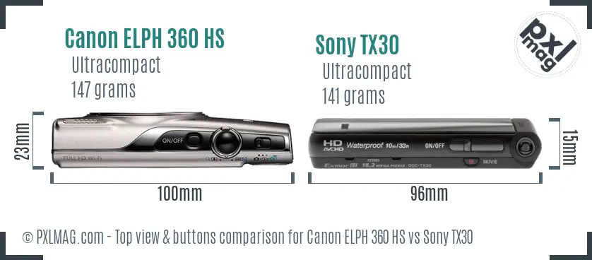 Canon ELPH 360 HS vs Sony TX30 top view buttons comparison
