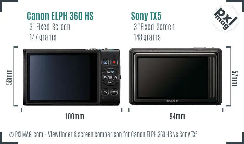 Canon ELPH 360 HS vs Sony TX5 Screen and Viewfinder comparison