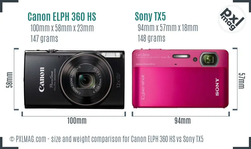 Canon ELPH 360 HS vs Sony TX5 size comparison