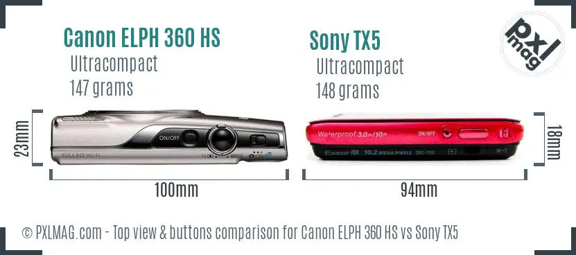 Canon ELPH 360 HS vs Sony TX5 top view buttons comparison