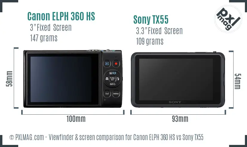 Canon ELPH 360 HS vs Sony TX55 Screen and Viewfinder comparison