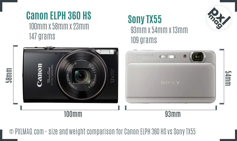 Canon ELPH 360 HS vs Sony TX55 size comparison