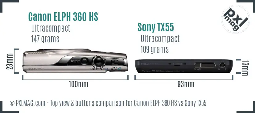 Canon ELPH 360 HS vs Sony TX55 top view buttons comparison