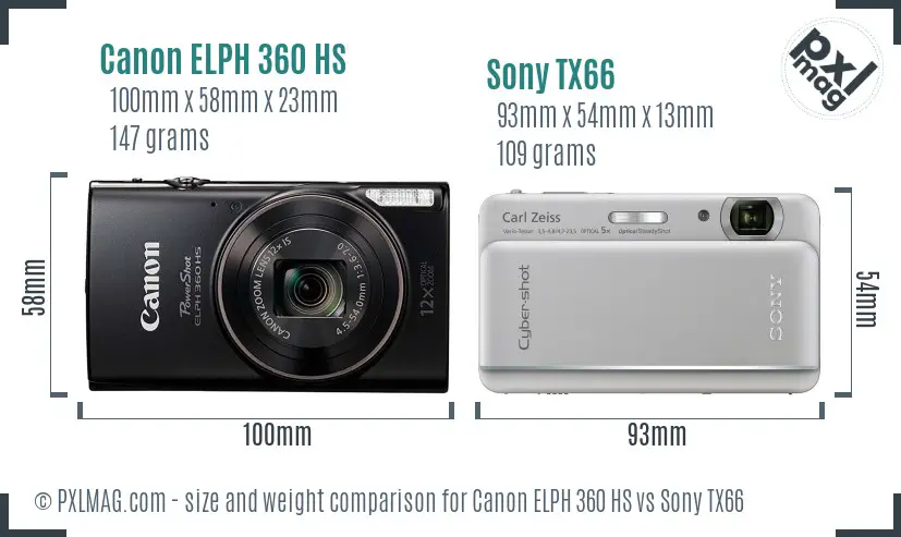 Canon ELPH 360 HS vs Sony TX66 size comparison