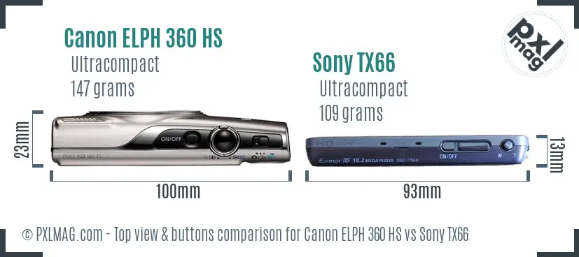 Canon ELPH 360 HS vs Sony TX66 top view buttons comparison