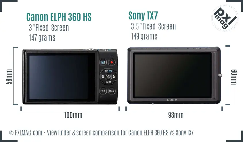 Canon ELPH 360 HS vs Sony TX7 Screen and Viewfinder comparison