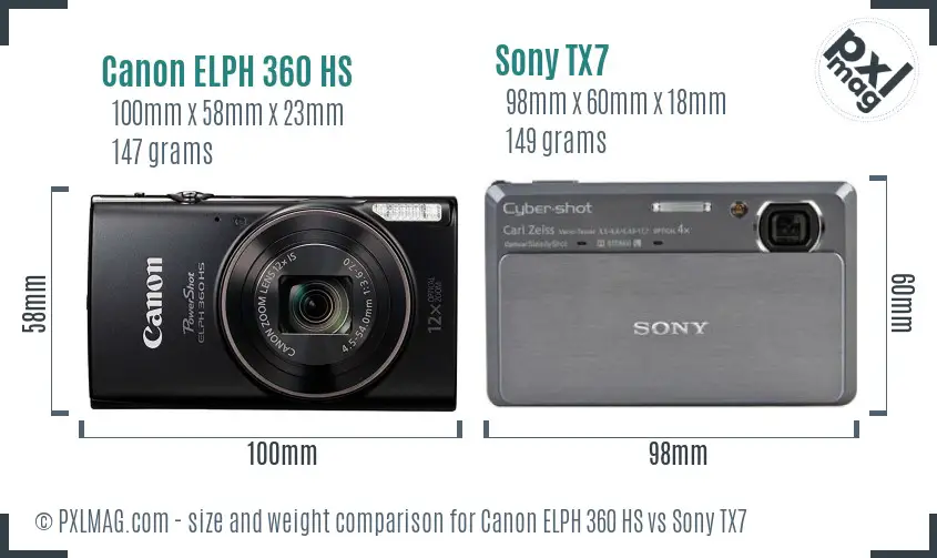 Canon ELPH 360 HS vs Sony TX7 size comparison