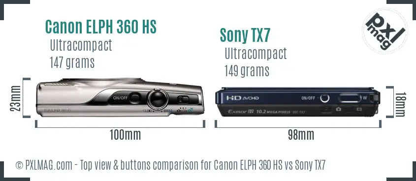Canon ELPH 360 HS vs Sony TX7 top view buttons comparison