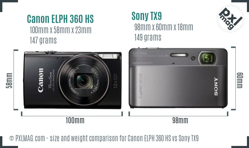 Canon ELPH 360 HS vs Sony TX9 size comparison