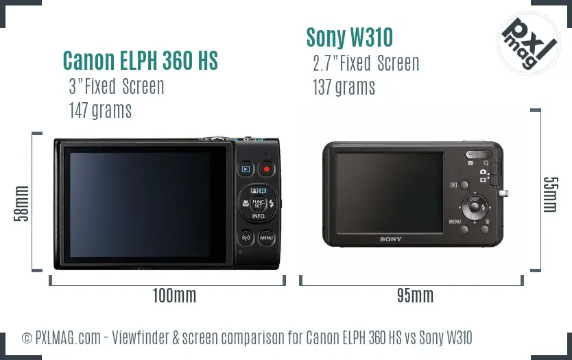 Canon ELPH 360 HS vs Sony W310 Screen and Viewfinder comparison