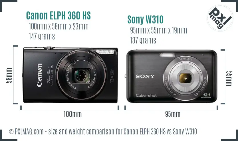 Canon ELPH 360 HS vs Sony W310 size comparison