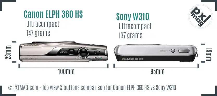 Canon ELPH 360 HS vs Sony W310 top view buttons comparison