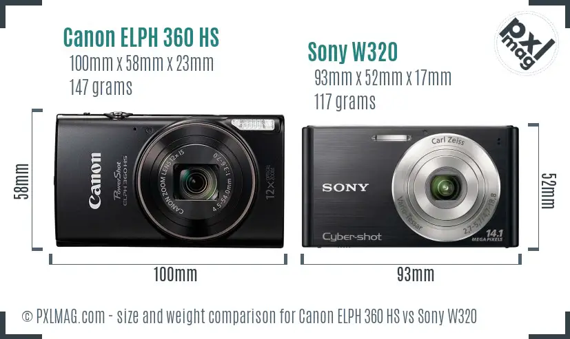 Canon ELPH 360 HS vs Sony W320 size comparison