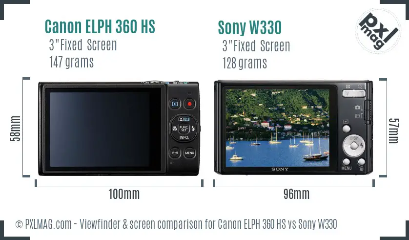 Canon ELPH 360 HS vs Sony W330 Screen and Viewfinder comparison
