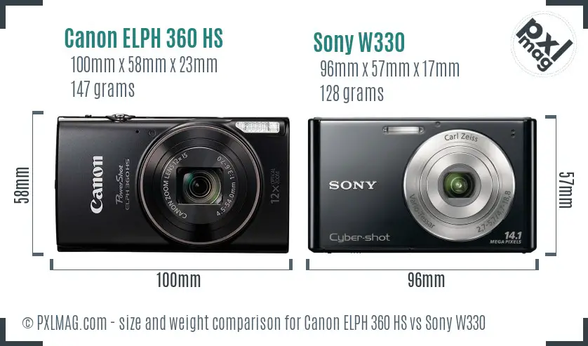 Canon ELPH 360 HS vs Sony W330 size comparison