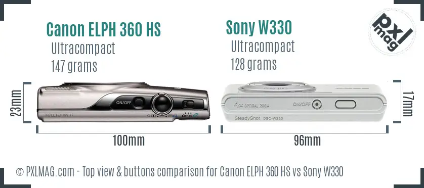 Canon ELPH 360 HS vs Sony W330 top view buttons comparison