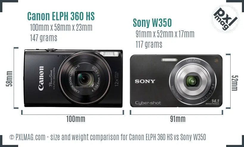 Canon ELPH 360 HS vs Sony W350 size comparison