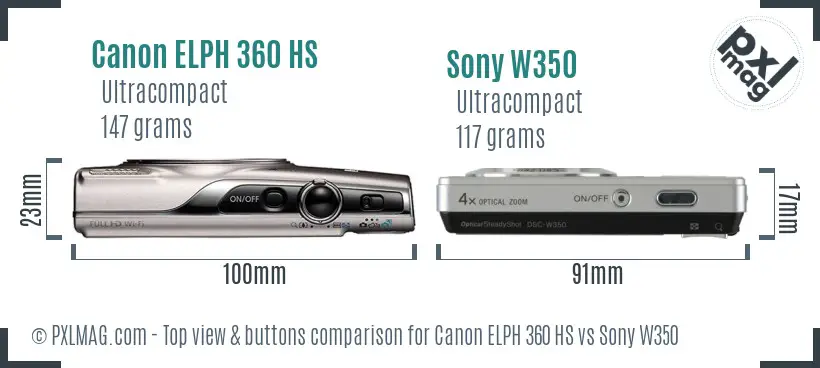 Canon ELPH 360 HS vs Sony W350 top view buttons comparison