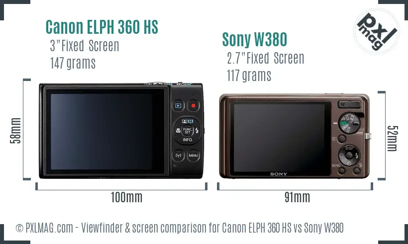 Canon ELPH 360 HS vs Sony W380 Screen and Viewfinder comparison