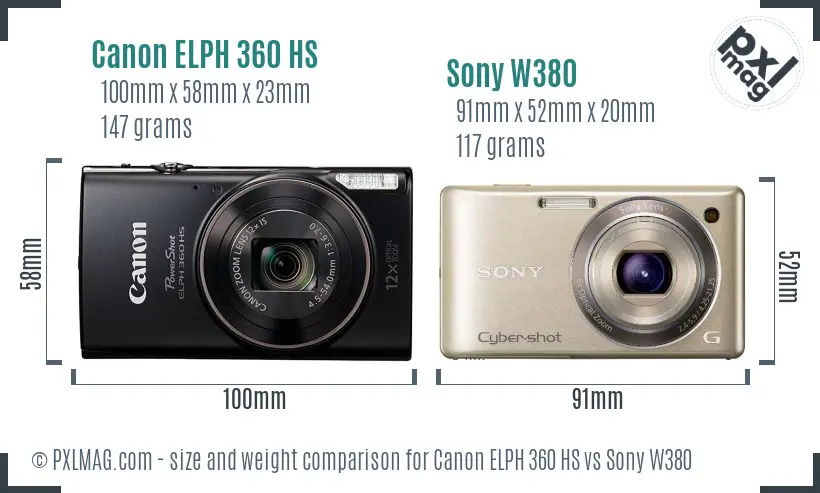 Canon ELPH 360 HS vs Sony W380 size comparison