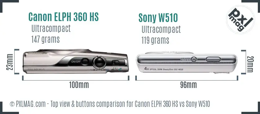 Canon ELPH 360 HS vs Sony W510 top view buttons comparison