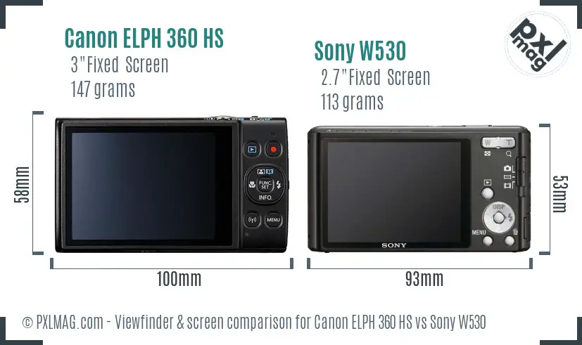 Canon ELPH 360 HS vs Sony W530 Screen and Viewfinder comparison
