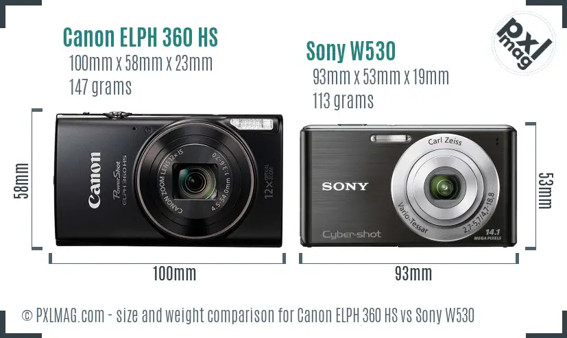 Canon ELPH 360 HS vs Sony W530 size comparison