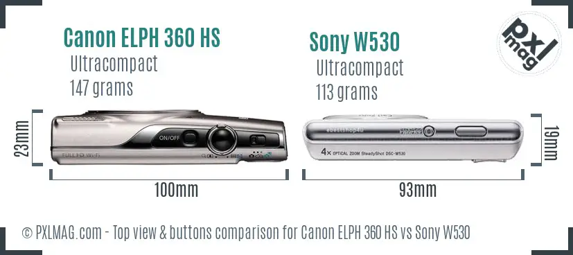 Canon ELPH 360 HS vs Sony W530 top view buttons comparison