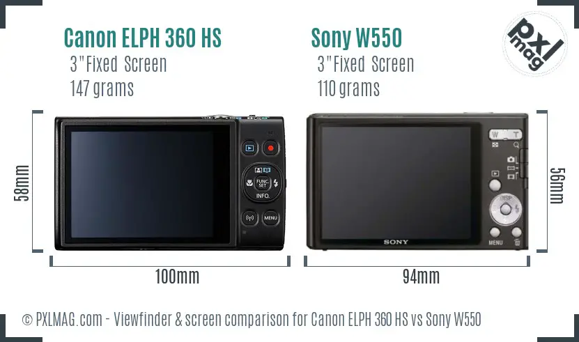 Canon ELPH 360 HS vs Sony W550 Screen and Viewfinder comparison
