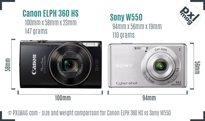 Canon ELPH 360 HS vs Sony W550 size comparison