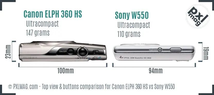 Canon ELPH 360 HS vs Sony W550 top view buttons comparison