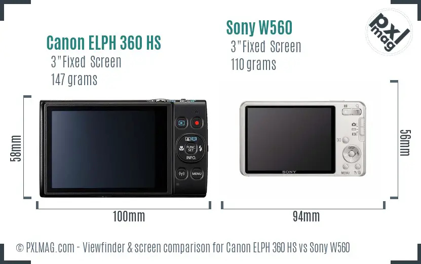 Canon ELPH 360 HS vs Sony W560 Screen and Viewfinder comparison
