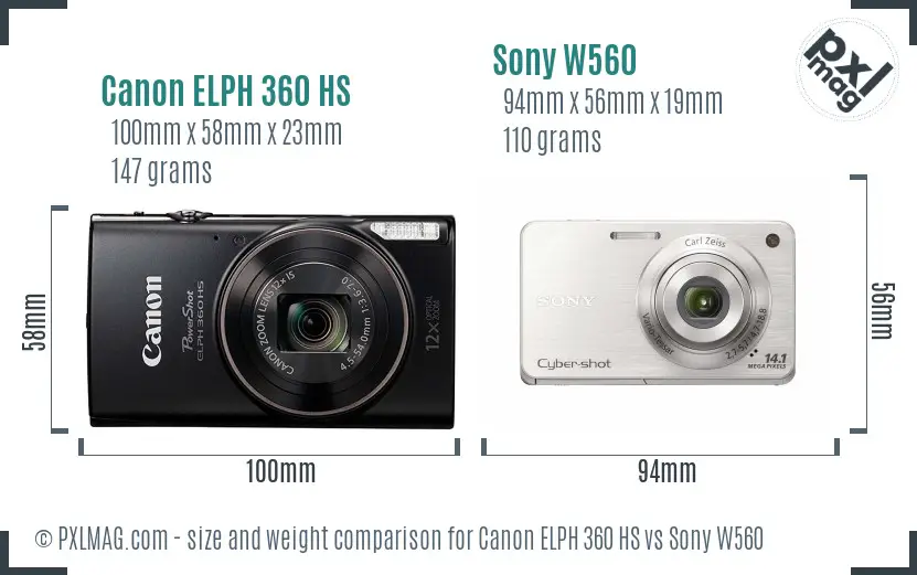 Canon ELPH 360 HS vs Sony W560 size comparison