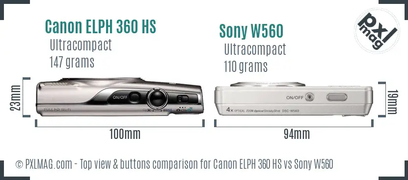 Canon ELPH 360 HS vs Sony W560 top view buttons comparison