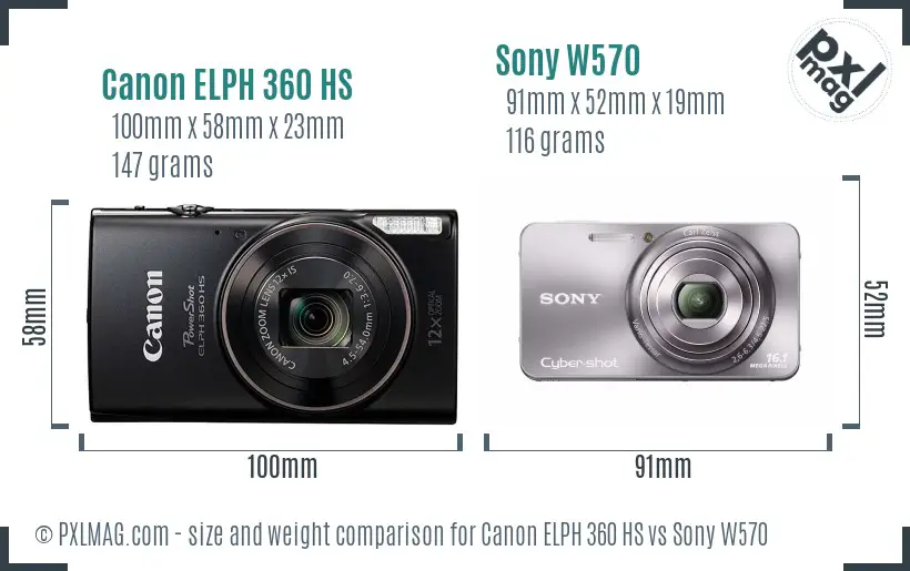 Canon ELPH 360 HS vs Sony W570 size comparison
