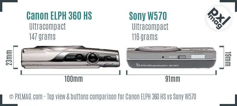 Canon ELPH 360 HS vs Sony W570 top view buttons comparison