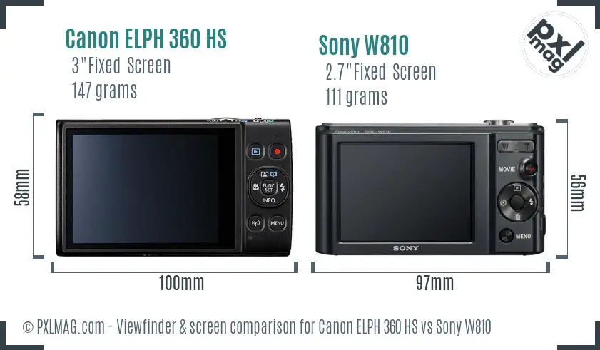 Canon ELPH 360 HS vs Sony W810 Screen and Viewfinder comparison