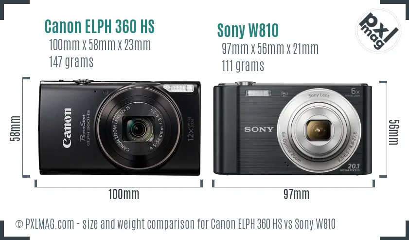 Canon ELPH 360 HS vs Sony W810 size comparison