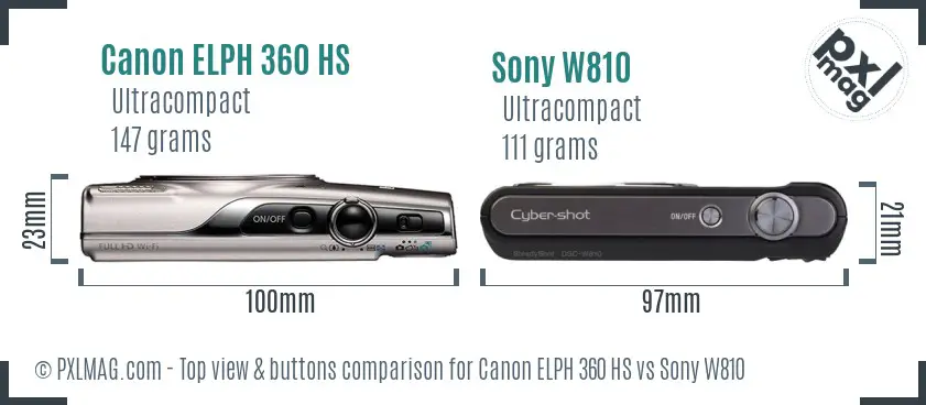 Canon ELPH 360 HS vs Sony W810 top view buttons comparison