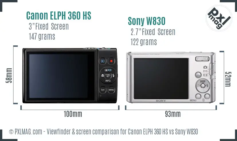 Canon ELPH 360 HS vs Sony W830 Screen and Viewfinder comparison