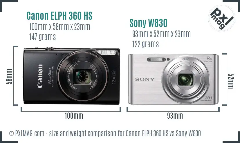 Canon ELPH 360 HS vs Sony W830 size comparison
