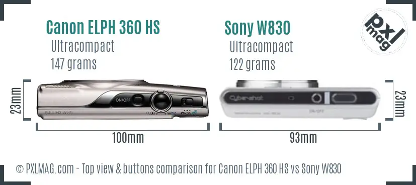 Canon ELPH 360 HS vs Sony W830 top view buttons comparison