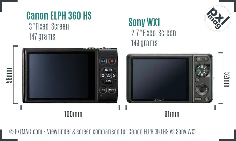 Canon ELPH 360 HS vs Sony WX1 Screen and Viewfinder comparison