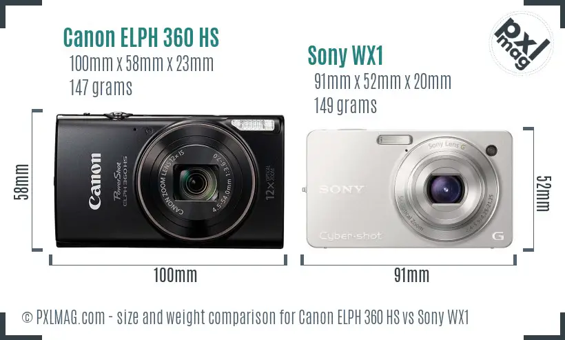 Canon ELPH 360 HS vs Sony WX1 size comparison