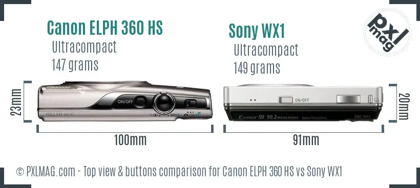 Canon ELPH 360 HS vs Sony WX1 top view buttons comparison