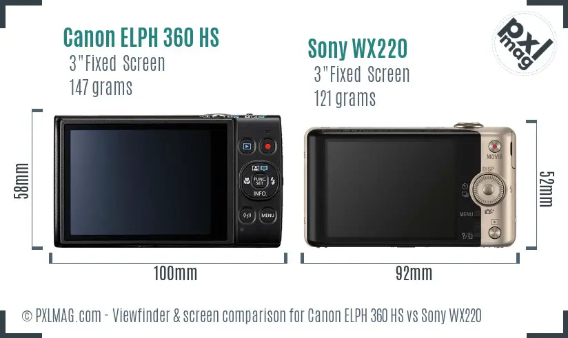Canon ELPH 360 HS vs Sony WX220 Screen and Viewfinder comparison