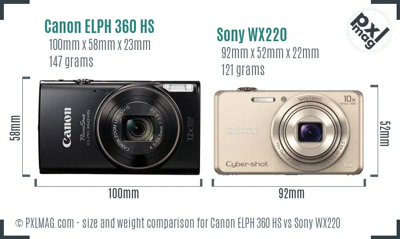 Canon ELPH 360 HS vs Sony WX220 size comparison