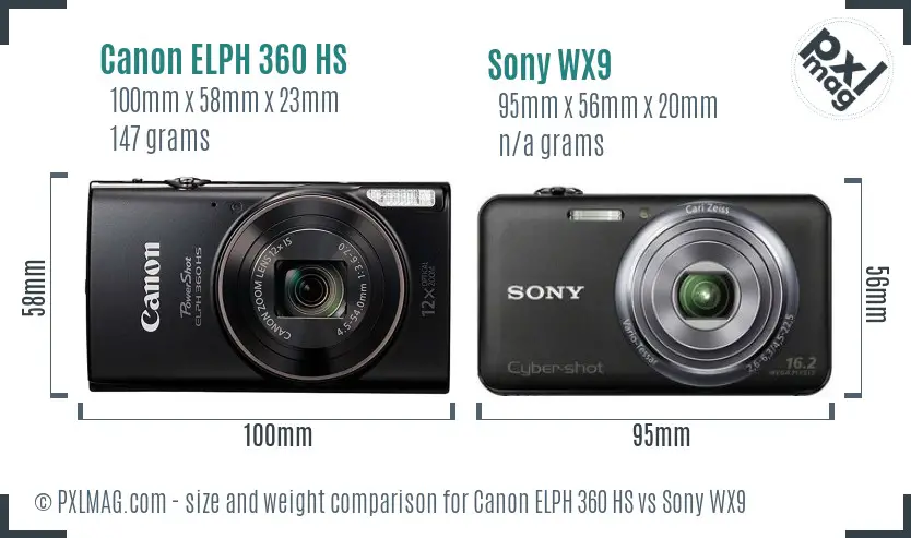 Canon ELPH 360 HS vs Sony WX9 size comparison